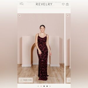 REVELRY - Skye Floral Burnout Velvet Dress - Burgundy Size 30